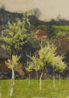 A hillside landscape with trees and a house, late 19th century or first half of 20th century. Creator: Agnes Mary Webster.