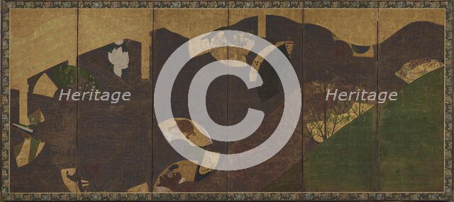 Ivy vines, bridges and floating fans, Momoyama or Edo period, early 17th century. Creator: Sôtatsu.