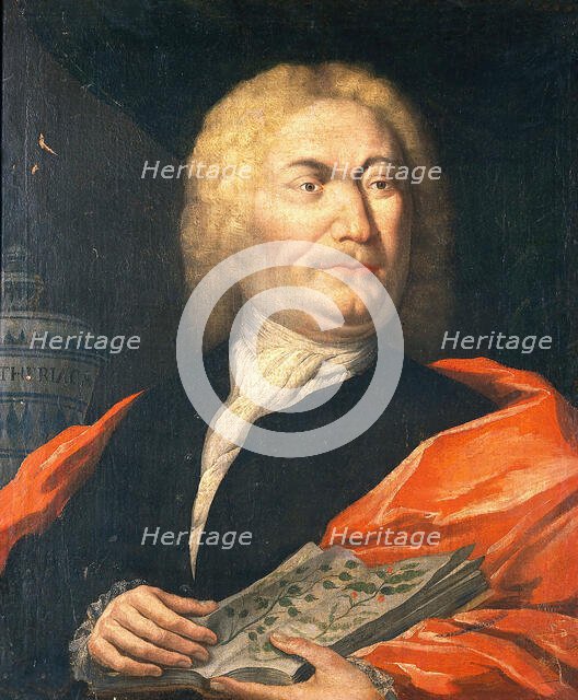 A man with a herbal and a jar of theriac: an apothecary or pharmaceutical scholar, c1780s. Creator: Unknown.