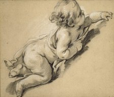 A putto reclining to right, mid 18th century. Creator: Francois Boucher.