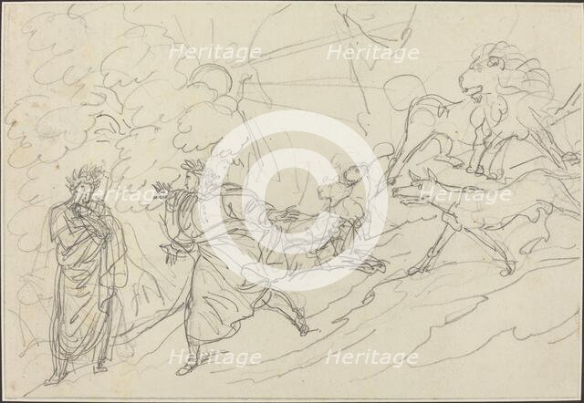 Dante Flees the Wild Beasts and Meets Virgil, 1824. Creator: Bartolomeo Pinelli.