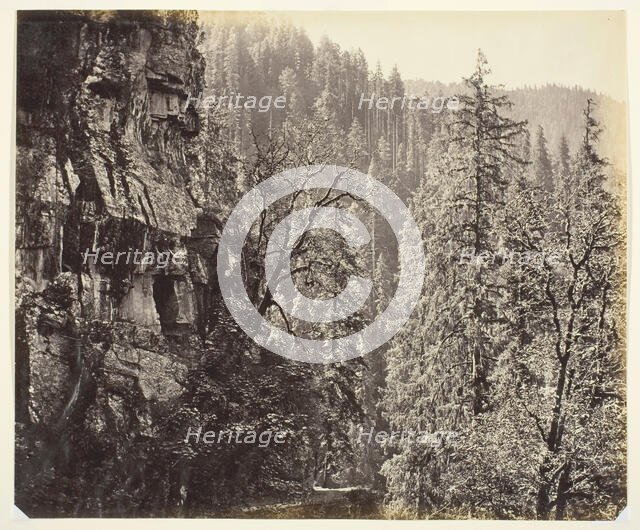 Untitled [cliffs and trees], c. 1865.  Creator: Samuel Bourne.