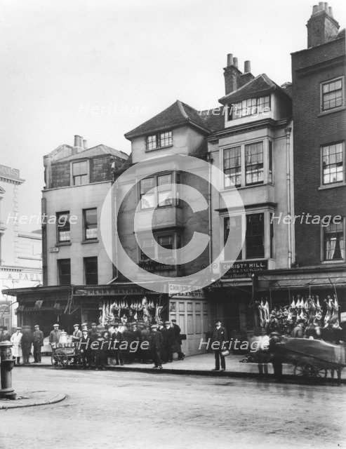 Jewish butcher's, Aldgate High Street, London, c1905. Artist: Unknown