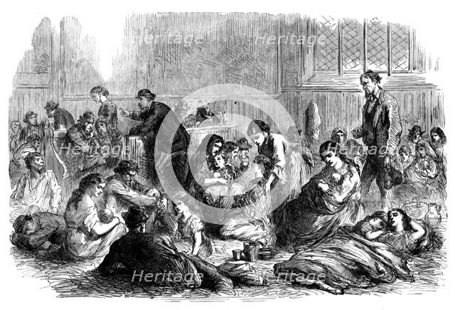 Chicago after the Fire: burnt-out people in the chapel of Grace Church, 1871. Creator: Unknown.