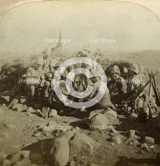 Gordon Highland signallers on Signal Hill, Euslin, South Africa, Boer War, 1899-1902.Artist: Underwood & Underwood