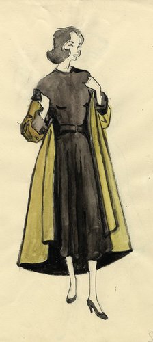 Woman in olive coat, c1950. Creator: Shirley Markham.