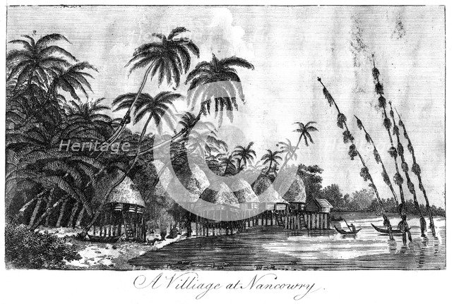 'A Village at Nancowry', Nicobar Islands, 1799. Artist: Unknown