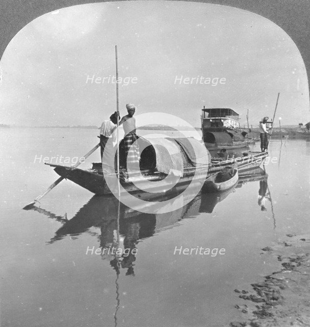 Burmese boat on the Irrawaddy River, Burma, 1908. Artist: Stereo Travel Co