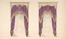 Design for Purple Curtains with Gold Fringes and a Gold and White Pediment, early 19th century. Creator: Anon.