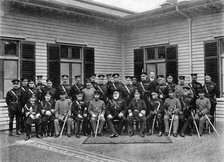 King Edward VII, Prince Fushimi and staff, Aldershot command, 1908-1909.Artist: Gale & Polder
