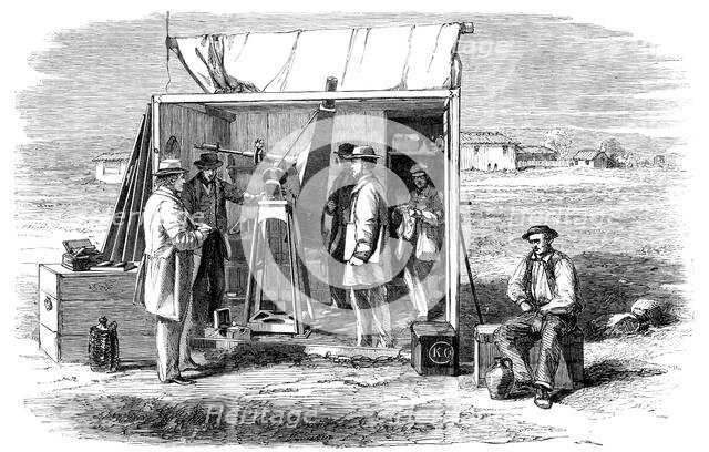 The Kew Photoheliograph and Temporary Observatory at Rivabellosa, near Miranda del Ebro, 1860. Creator: Unknown.