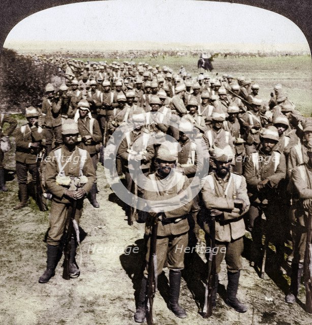The Guards Brigade on the march to Kroonstadt, South Africa, Boer War, 1900.  Artist: Underwood & Underwood.