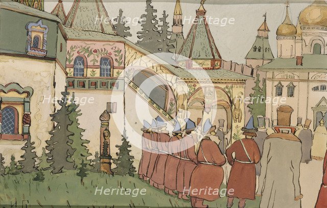 Illustration for the Fairy tale The Feather of Finist the Falcon, Early 1900s. Artist: Bilibin, Ivan Yakovlevich (1876-1942)