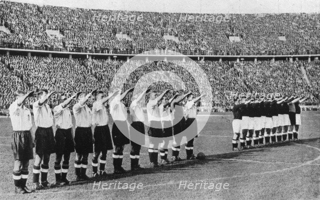 The infamous salute at the Berlin Olympic Stadium, Germany, 1938. Artist: Planet News Ltd