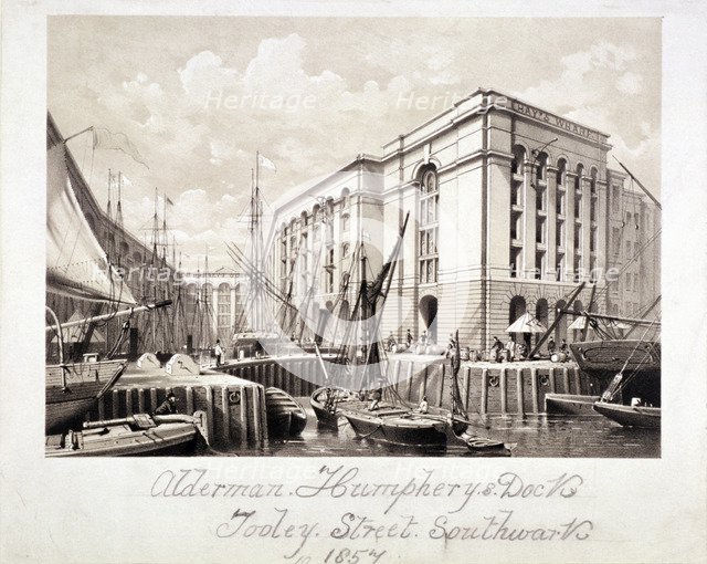 View of John Humphrey's Dock and Hay's Wharf, Tooley Street, Bermondsey, London, 1857. Artist: Anon