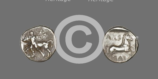 Drachm (Coin) Depicting Thessalos Holding a Bull, 435-400 BCE. Creator: Unknown.