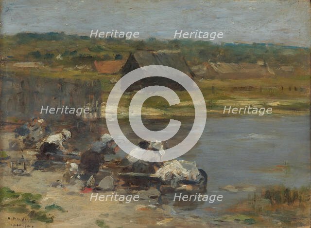 Washerwomen at the Edge of the Pond, 1880/85. Creator: Eugene Louis Boudin.