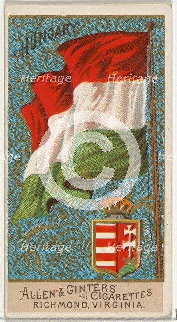 Hungary, from Flags of All Nations, Series 2 (N10) for Allen & Ginter Cigarettes Brands, 1890. Creator: Allen & Ginter.