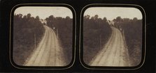 [Stereographic View of Paris-Lyon Railroad Tracks with "Ghost" Train Visible When View..., ca. 1860. Creator: Unknown.