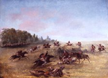 Mounted War Party Scouring a Thicket, 1846-1848. Creator: George Catlin.