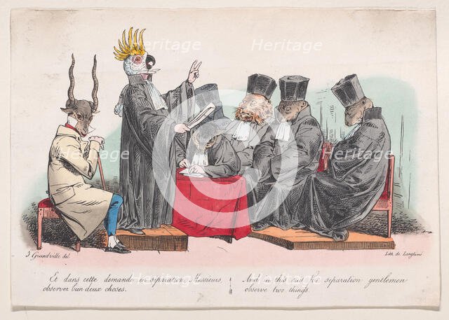 And in this suit for seperation, gentlemen, observe two things from Metamorphoses of the D..., 1829. Creator: Pierre Langlumé.