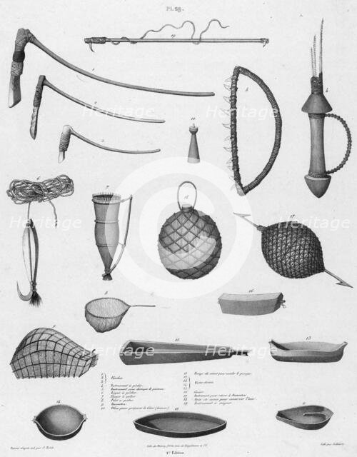 Utensils of the inhabitants of the Caroline Islands, 19th century. Creators: Alexander Postels, Godefroy Engelmann.