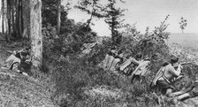 Vanguard of Austro-Hungarian Uhlans occupying a clearing in a forest, World War I, 1917. Artist: Unknown