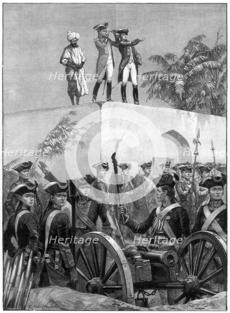 Clive on the roof of the Nawab Siraj Ud Daulah's hunting lodge, India, 1757, (1893).Artist: Richard Caton Woodville II