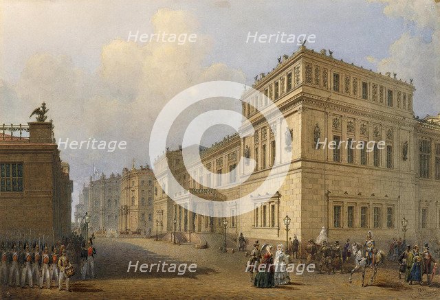 View of the New Hermitage Through Millionnaya Street, 1851. Artist: Sadovnikov, Vasily Semyonovich (1800-1879)