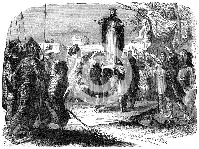 King of the Franks being carried on a shield, 1882-1884. Artist: Unknown