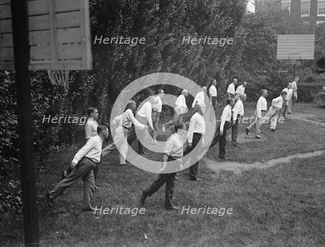 Camp, Walter, I.E, Exercise School - Cabinet Officials Exercising with Other Govt..., 1917 or 1918. Creator: Harris & Ewing.
