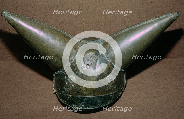 Horned British Celtic Bronze Helmet, 1st century BC.