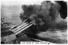 The guns of the battleship HMS 'Nelson' firing, 1937. Artist: Unknown