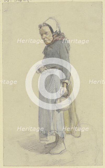 An old woman turned to the left, carrying a basket in her hanging left hand, c1840s.. Creator: Jakob Dielmann.