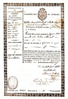 Passport for inside movements issued to Jaime Balmes to go from Vic to Cervera on 2nd October 182…