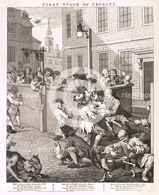 'First Stage of Cruelty', plate I from The Four Stages of Cruelty, 1751. Artist: Anon