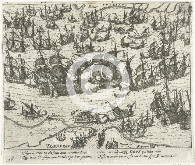 The sinking of the Spanish Armada in 1588, 1613-1615. Artist: Hogenberg, Frans (1535-1590)