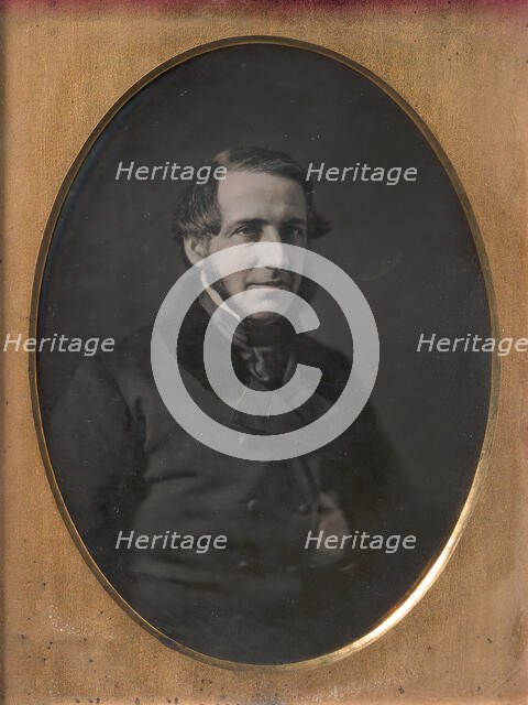Middle-aged Man with Chinstrap Beard, Hand Tucked Inside Buttoned Jacket, 1840s-50s. Creators: W. & F. Langenheim, William Langenheim, Frederick Langenheim.