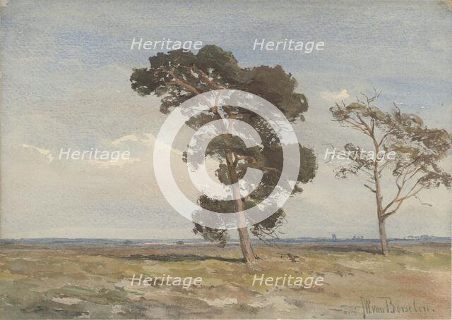 View of the heath with two trees, c.1835-1892. Creator: Jan Willem van Borselen.
