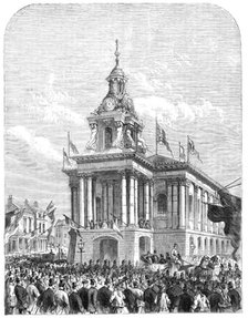 Earl de Grey and Ripon going from the Townhall at Burslem to open the Wedgwood Institute, 1869. Creator: Unknown.