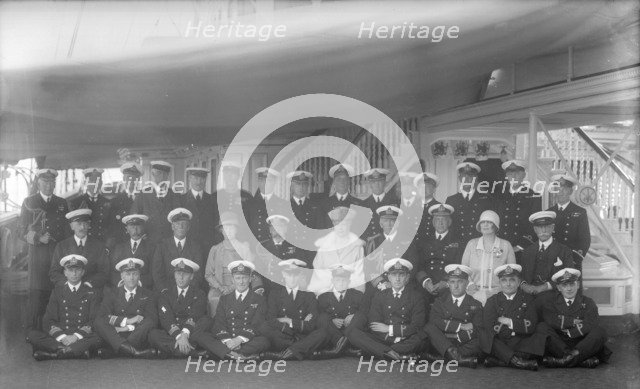 King George V, Queen Mary on board 'HMY Victoria and Albert', 1927. Creator: Kirk & Sons of Cowes.