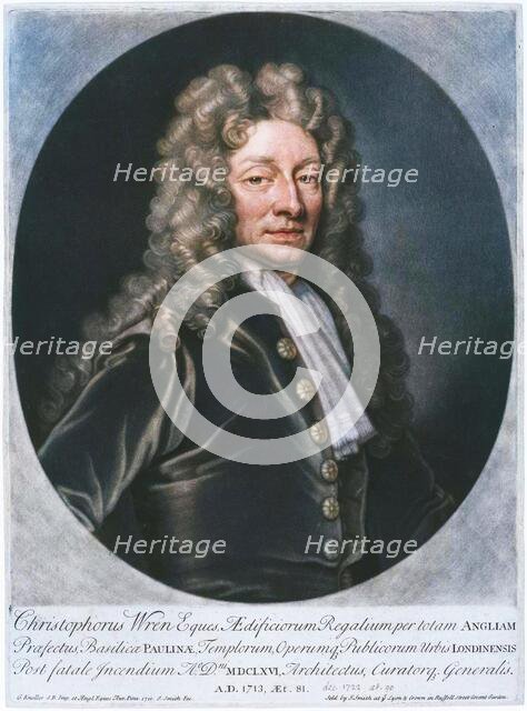 Sir Christopher Wren, 1713. Creator: John Smith.