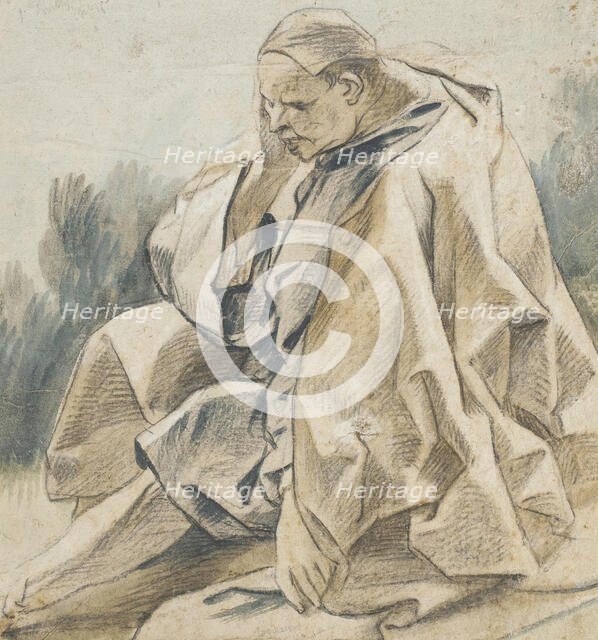 Drapery Study of a Seated Man Wearing a Cap (recto); Study of a Hand in..., between c1655 and c1665. Creator: Jacob Jordaens.