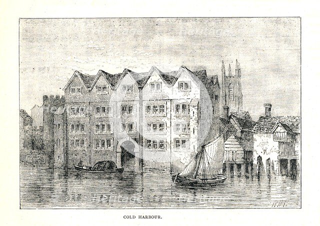Cold Harbour. Medieval Mansion House North Bank ofThames above London Bridge, 1894 Artist: Walter Thornbury