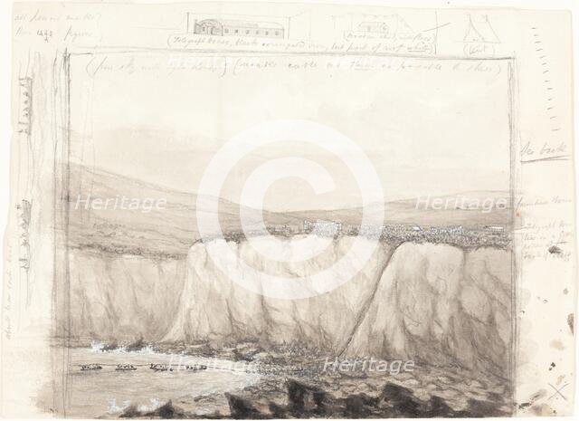 Sketch of Boats near a Cliff, mid 19th century. Creator: Unknown.