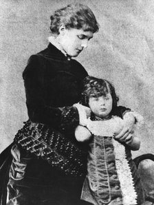 Winston Churchill (1874-1965) with his mother, Lady Randolph Churchill (1854-1921), 1870s. Artist: Unknown