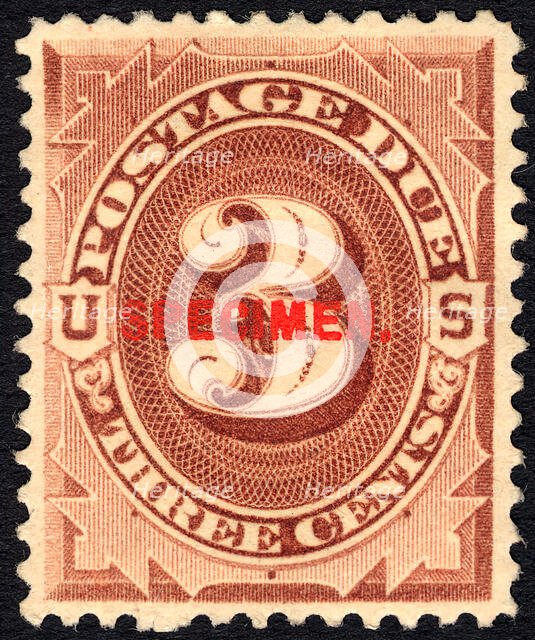 3c Postage Due specimen overprint single, 1884. Creator: Unknown.