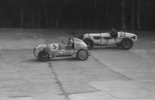 MG and Bowler-Hofman Special competing in the BRDC 500 Mile Race, Brooklands, 1937. Artist: Bill Brunell.