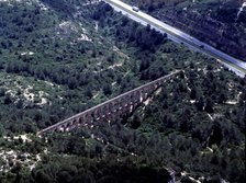 Aerial view of the aqueduct of Ferreras or Devil's Bridge, built during the reign of Emperor Traj…