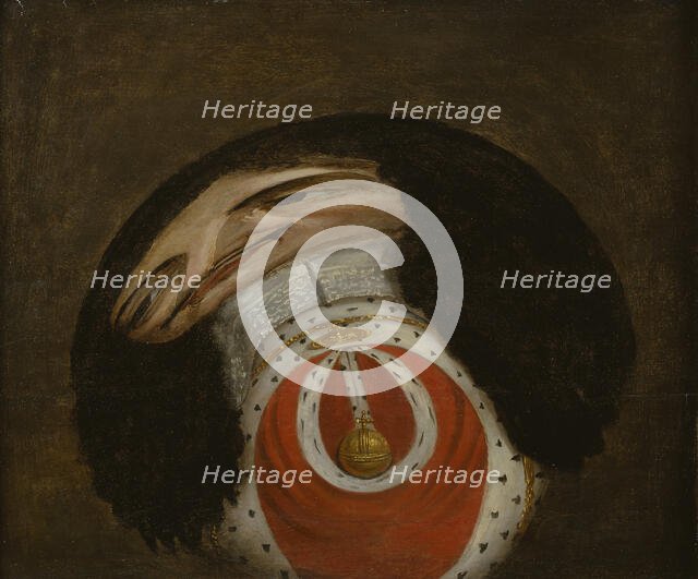 Charles II of England (1630-85) Anamorphosis with loose cylindrical mirror. Creator: Anon.